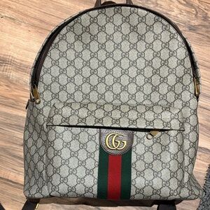 Gucci GG Supreme Canvas Backpack with Red and Green Stripe